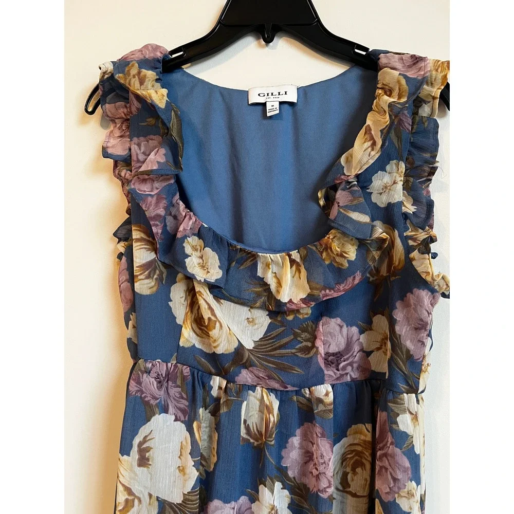 GILLI‎ Blue Floral Ruffle Sleeve Midi Dress Size M - Picture 3 of 8